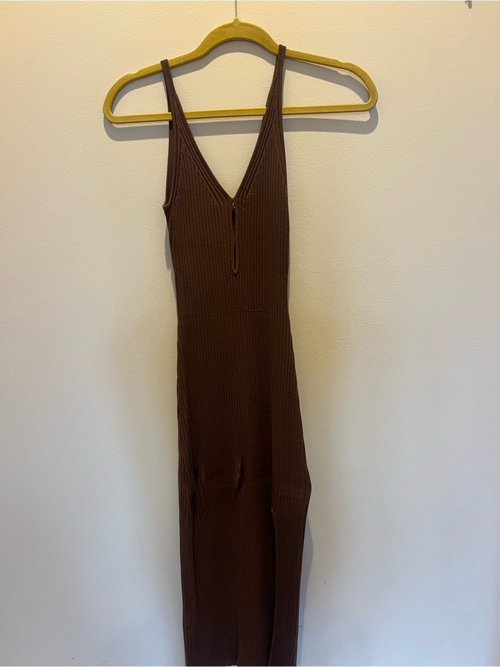 Abercrombie & Fitch Chocolate Brown Ribbed V-Neck Midi Dress